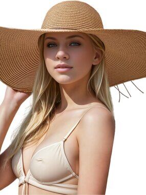 Women Foldable Summer Wide Brim Packable Sun Hat Travel Straw Fedora Hat Khaki1